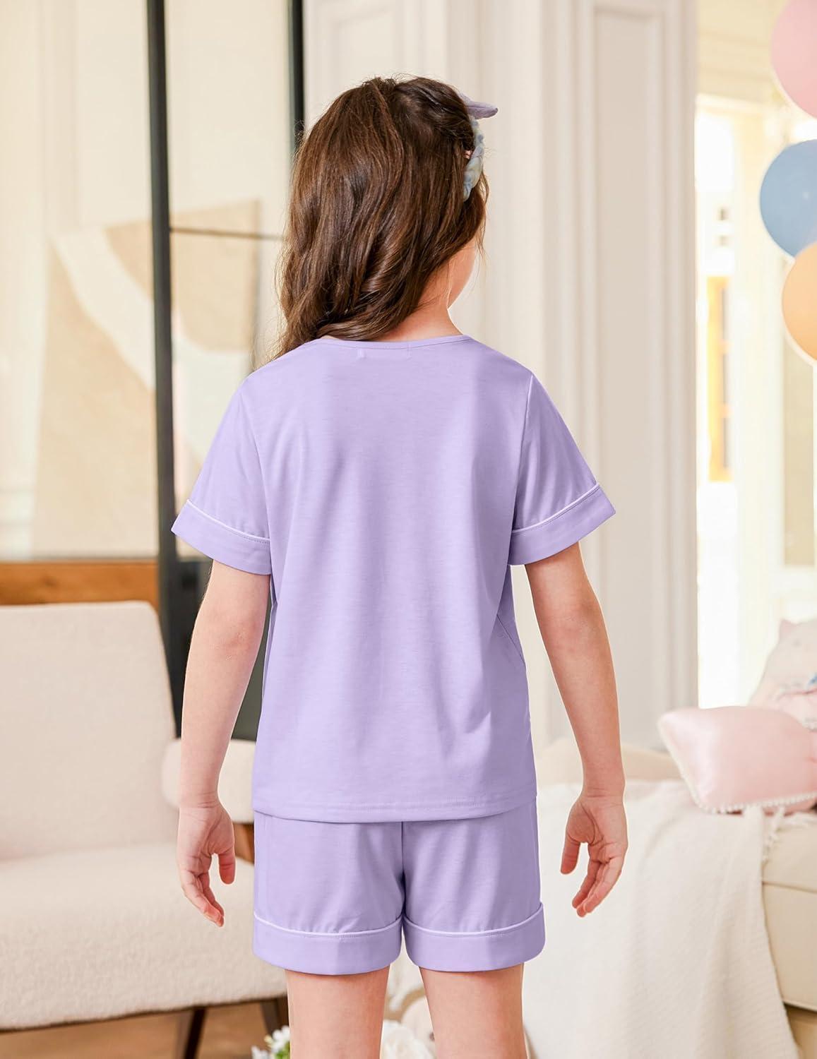 image:imageArshiner Girls Pajamas Set Short Sleeve Sleepwear Summer Lounge Set Soft Pjs for KidsPurple