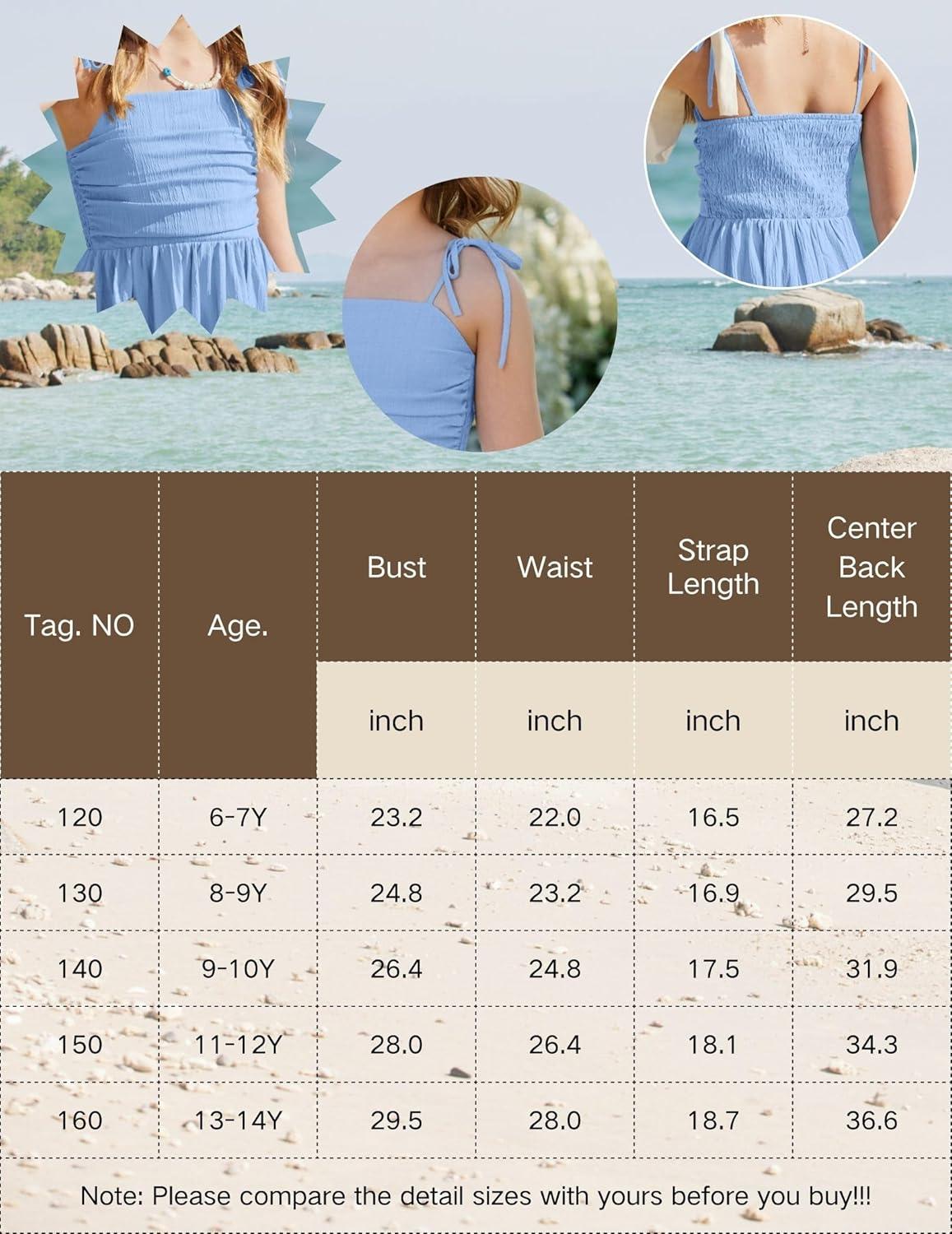 image:imageArshiner Girls Summer Dress Maxi Spaghetti Strap Ruched Flowy Beach Boho Casual Teen Girl Sundress 614 YearsLight Blue