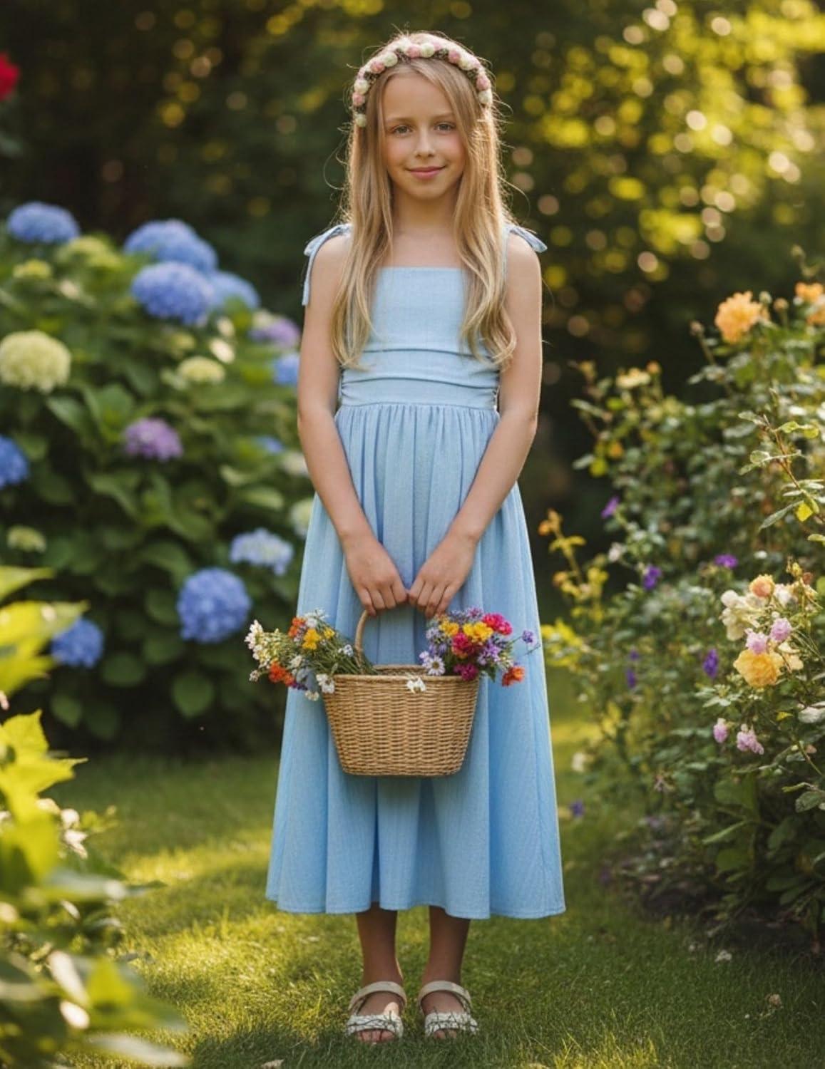 image:imageArshiner Girls Summer Dress Maxi Spaghetti Strap Ruched Flowy Beach Boho Casual Teen Girl Sundress 614 YearsLight Blue