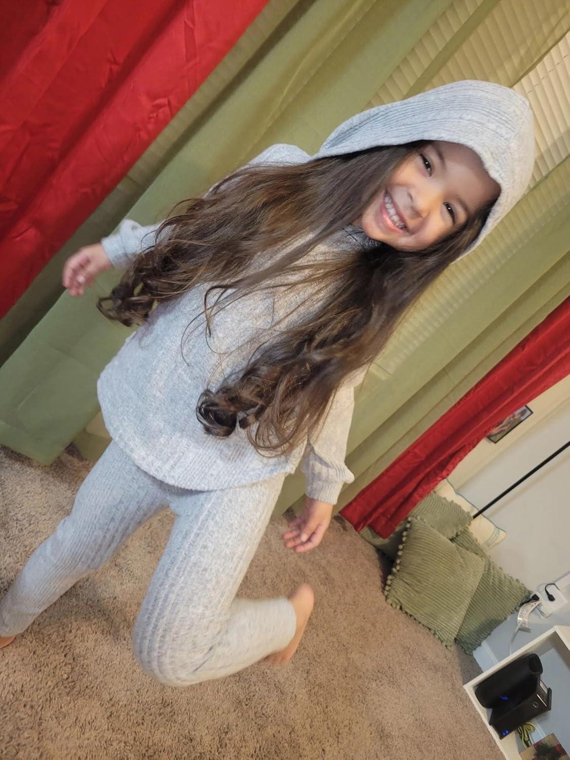 image:imageArshiner Girls Sweaters Set 2 Piece Outfits RibKnit Sweatsuits Cute Pullover Sweatshirt and Sweatpants Kids TracksuitsLight Grey