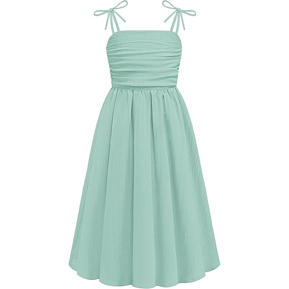 image:imageArshiner Girls Summer Dress Maxi Spaghetti Strap Ruched Flowy Beach Boho Casual Teen Girl Sundress 614 YearsGreen