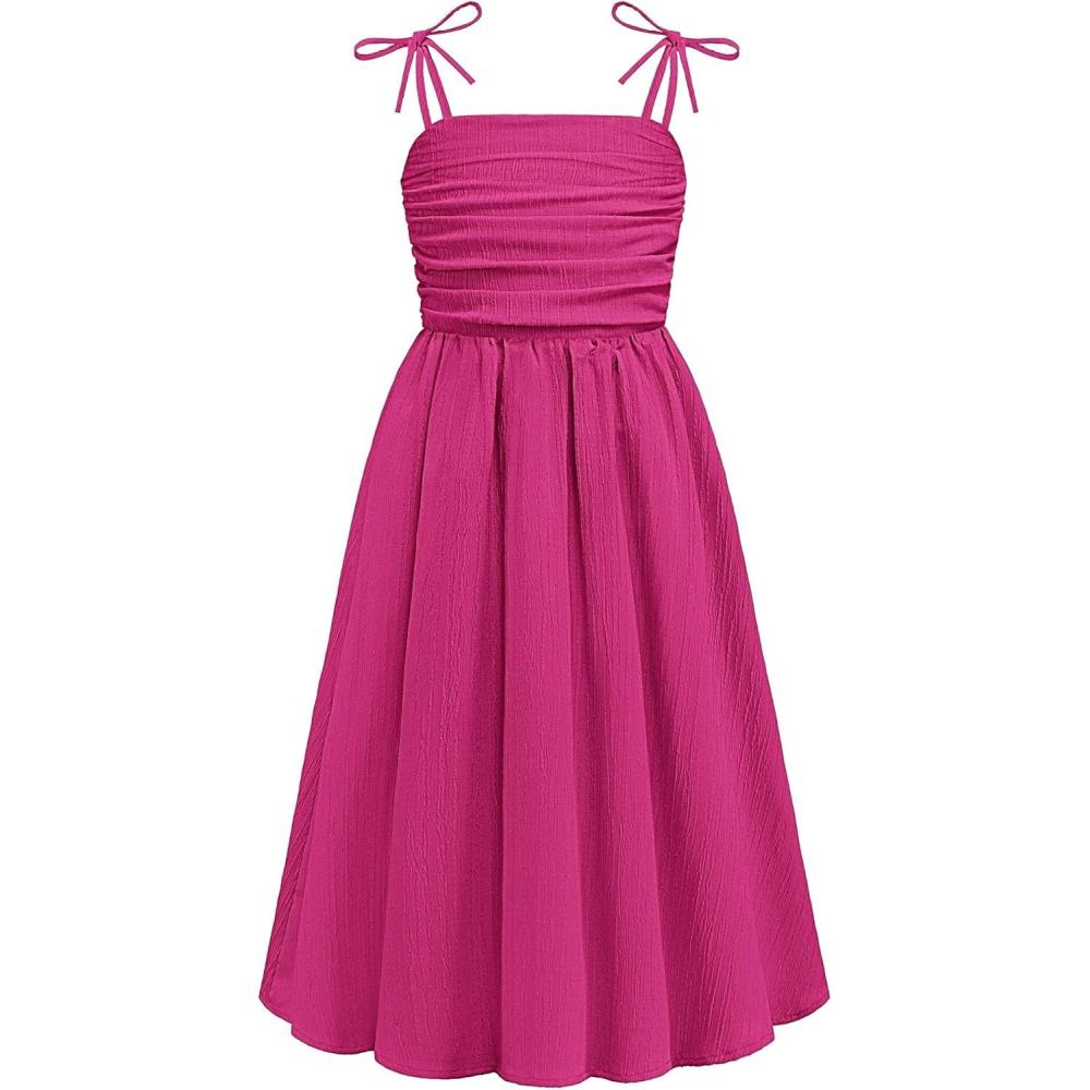 image:imageArshiner Girls Summer Dress Maxi Spaghetti Strap Ruched Flowy Beach Boho Casual Teen Girl Sundress 614 YearsHot Pink