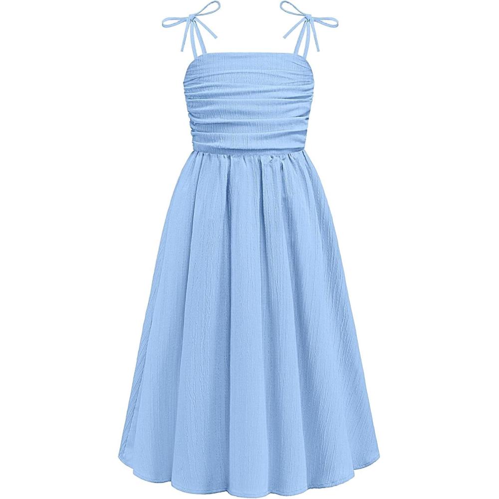 image:imageArshiner Girls Summer Dress Maxi Spaghetti Strap Ruched Flowy Beach Boho Casual Teen Girl Sundress 614 YearsLight Blue