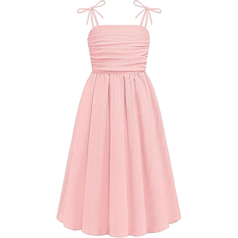 image:imageArshiner Girls Summer Dress Maxi Spaghetti Strap Ruched Flowy Beach Boho Casual Teen Girl Sundress 614 YearsPink