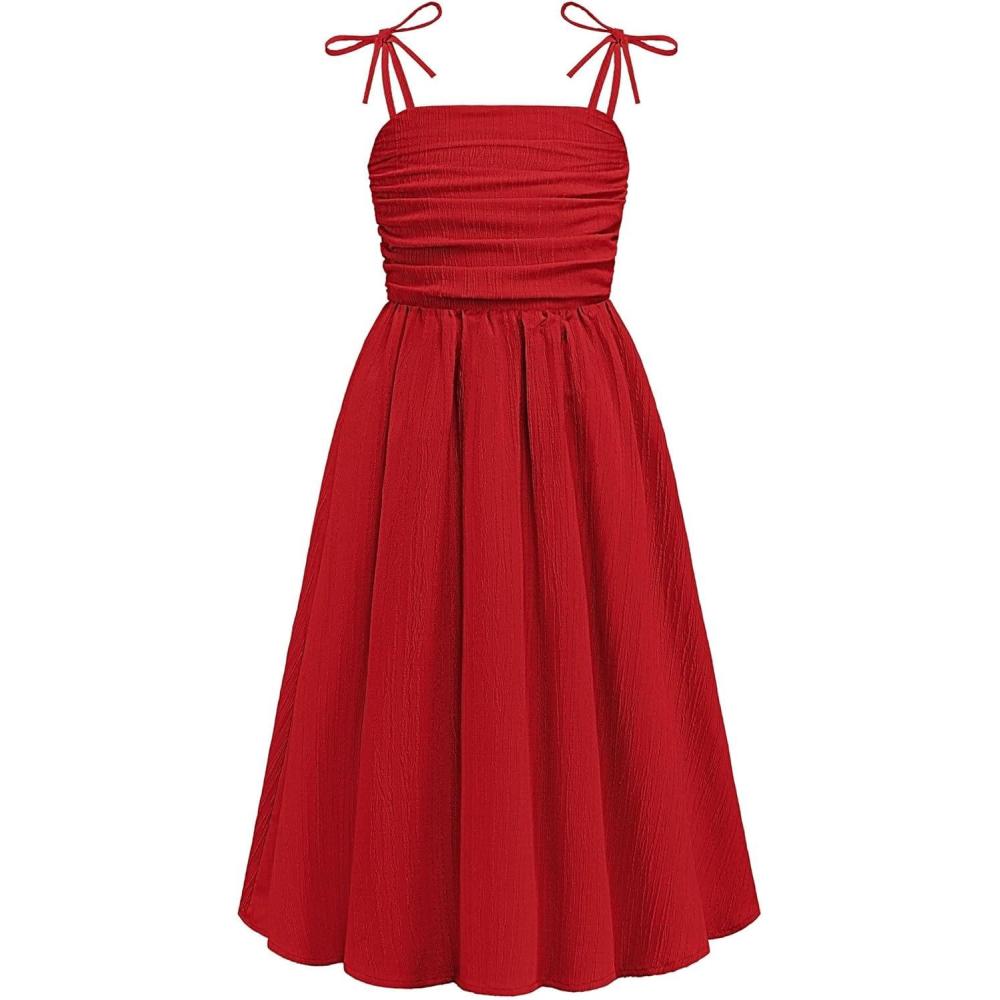 image:imageArshiner Girls Summer Dress Maxi Spaghetti Strap Ruched Flowy Beach Boho Casual Teen Girl Sundress 614 YearsRed