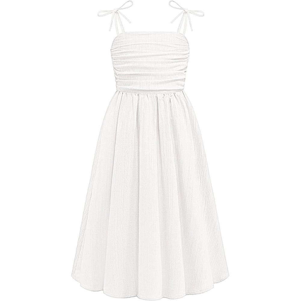 image:imageArshiner Girls Summer Dress Maxi Spaghetti Strap Ruched Flowy Beach Boho Casual Teen Girl Sundress 614 YearsWhite