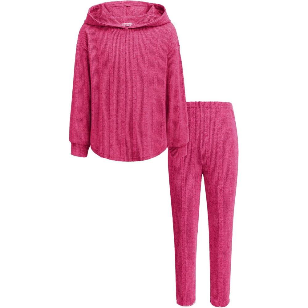 image:imageArshiner Girls Sweaters Set 2 Piece Outfits RibKnit Sweatsuits Cute Pullover Sweatshirt and Sweatpants Kids TracksuitsHot Pink