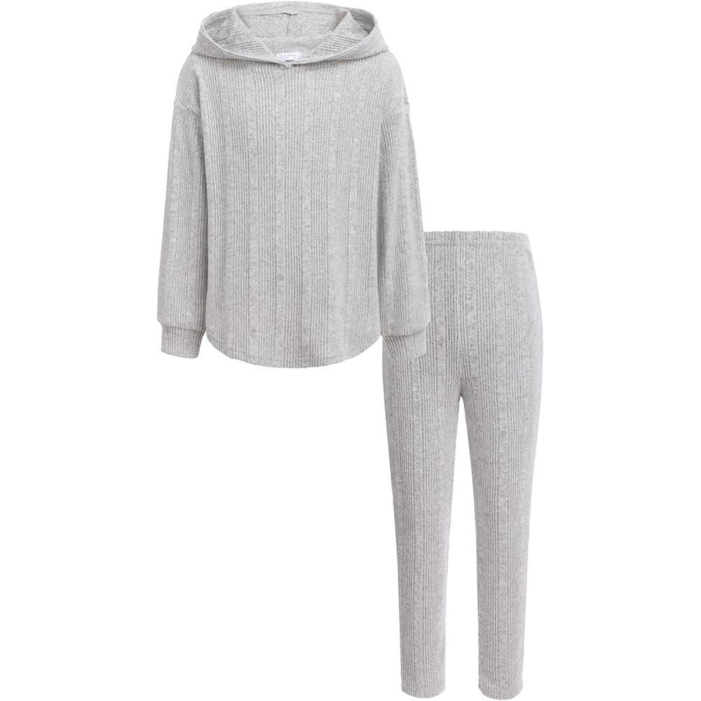 image:imageArshiner Girls Sweaters Set 2 Piece Outfits RibKnit Sweatsuits Cute Pullover Sweatshirt and Sweatpants Kids TracksuitsLight Grey