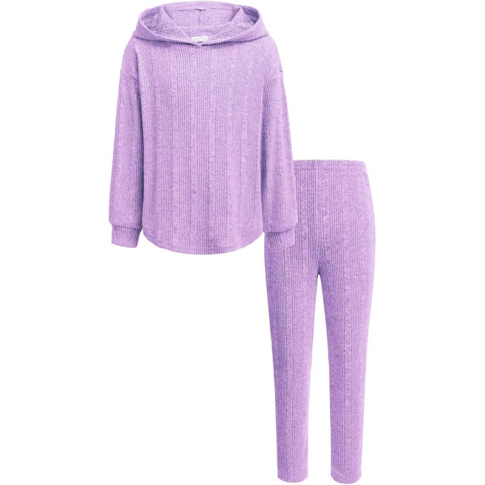 image:imageArshiner Girls Sweaters Set 2 Piece Outfits RibKnit Sweatsuits Cute Pullover Sweatshirt and Sweatpants Kids TracksuitsLight Purple