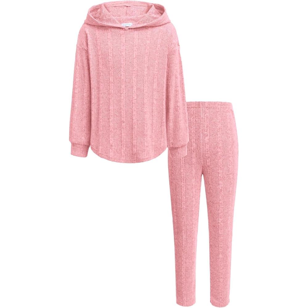 image:imageArshiner Girls Sweaters Set 2 Piece Outfits RibKnit Sweatsuits Cute Pullover Sweatshirt and Sweatpants Kids TracksuitsPink