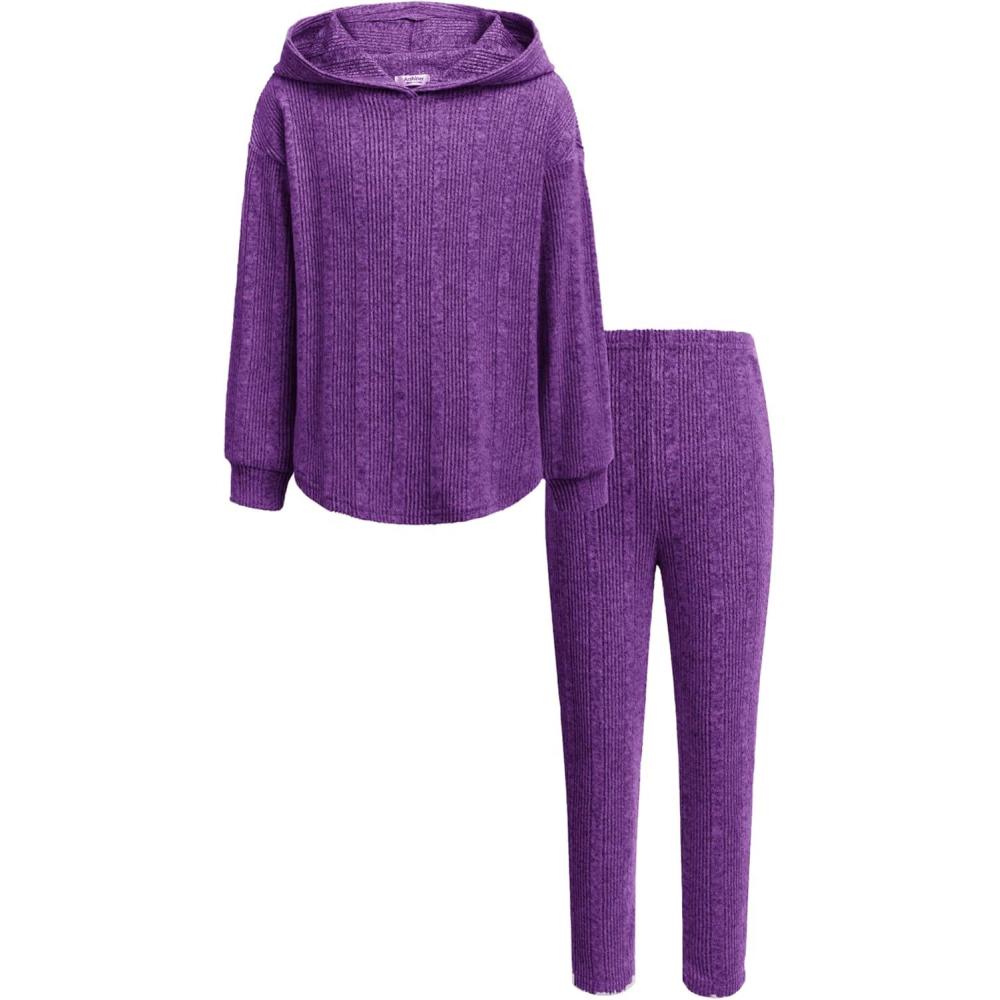 image:imageArshiner Girls Sweaters Set 2 Piece Outfits RibKnit Sweatsuits Cute Pullover Sweatshirt and Sweatpants Kids TracksuitsPurple