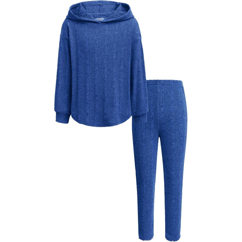 image:imageArshiner Girls Sweaters Set 2 Piece Outfits RibKnit Sweatsuits Cute Pullover Sweatshirt and Sweatpants Kids TracksuitsRoyal Blue