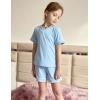Arshiner Girls Pajamas Set Short Sleeve Sleepwear Summer Lounge Set Soft Pjs for Kids(Blue)