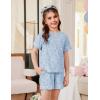 Arshiner Girls Pajamas Set Short Sleeve Sleepwear Summer Lounge Set Soft Pjs for Kids(Blue Cat)