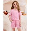 Arshiner Girls Pajamas Set Short Sleeve Sleepwear Summer Lounge Set Soft Pjs for Kids(Pink)