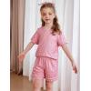 Arshiner Girls Pajamas Set Short Sleeve Sleepwear Summer Lounge Set Soft Pjs for Kids(Pink Dot)