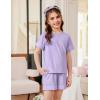 Arshiner Girls Pajamas Set Short Sleeve Sleepwear Summer Lounge Set Soft Pjs for Kids(Purple)