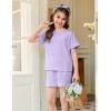 Arshiner Girls Pajamas Set Short Sleeve Sleepwear Summer Lounge Set Soft Pjs for Kids(Purple)