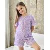 Arshiner Girls Pajamas Set Short Sleeve Sleepwear Summer Lounge Set Soft Pjs for Kids(Purple Star Moon)
