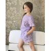 Arshiner Girls Pajamas Set Short Sleeve Sleepwear Summer Lounge Set Soft Pjs for Kids(Purple Star Moon)