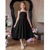 Arshiner Girls Summer Dress Maxi Spaghetti Strap Ruched Flowy Beach Boho Casual Teen Girl Sundress 6-14 Years(Black)