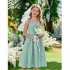 Arshiner Girls Summer Dress Maxi Spaghetti Strap Ruched Flowy Beach Boho Casual Teen Girl Sundress 6-14 Years(Green)