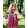 Arshiner Girls Summer Dress Maxi Spaghetti Strap Ruched Flowy Beach Boho Casual Teen Girl Sundress 6-14 Years(Hot Pink)
