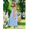 Arshiner Girls Summer Dress Maxi Spaghetti Strap Ruched Flowy Beach Boho Casual Teen Girl Sundress 6-14 Years(Light Blue)