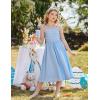 Arshiner Girls Summer Dress Maxi Spaghetti Strap Ruched Flowy Beach Boho Casual Teen Girl Sundress 6-14 Years(Light Blue)