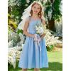 Arshiner Girls Summer Dress Maxi Spaghetti Strap Ruched Flowy Beach Boho Casual Teen Girl Sundress 6-14 Years(Light Blue)