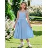 Arshiner Girls Summer Dress Maxi Spaghetti Strap Ruched Flowy Beach Boho Casual Teen Girl Sundress 6-14 Years(Light Blue)