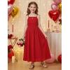 Arshiner Girls Summer Dress Maxi Spaghetti Strap Ruched Flowy Beach Boho Casual Teen Girl Sundress 6-14 Years(Red)