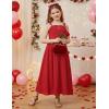 Arshiner Girls Summer Dress Maxi Spaghetti Strap Ruched Flowy Beach Boho Casual Teen Girl Sundress 6-14 Years(Red)