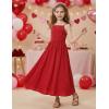 Arshiner Girls Summer Dress Maxi Spaghetti Strap Ruched Flowy Beach Boho Casual Teen Girl Sundress 6-14 Years(Red)