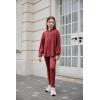 Arshiner Girl’s Sweaters Set 2 Piece Outfits Rib-Knit Sweatsuits Cute Pullover Sweatshirt and Sweatpants Kids Tracksuits(Wine Red)