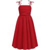 Arshiner Girls Summer Dress Maxi Spaghetti Strap Ruched Flowy Beach Boho Casual Teen Girl Sundress 6-14 Years(Red)