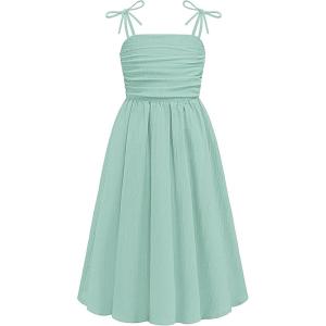 Arshiner Girls Summer Dress Maxi Spaghetti Strap Ruched Flowy Beach Boho Casual Teen Girl Sundress 6-14 Years(Green)
