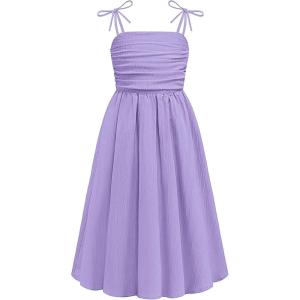 Arshiner Girls Summer Dress Maxi Spaghetti Strap Ruched Flowy Beach Boho Casual Teen Girl Sundress 6-14 Years(Lavender)