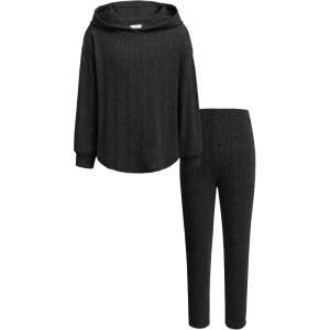 Arshiner Girl’s Sweaters Set 2 Piece Outfits Rib-Knit Sweatsuits Cute Pullover Sweatshirt and Sweatpants Kids Tracksuits(Black)