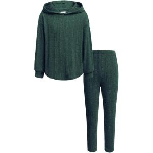 Arshiner Girl’s Sweaters Set 2 Piece Outfits Rib-Knit Sweatsuits Cute Pullover Sweatshirt and Sweatpants Kids Tracksuits(Light Green)