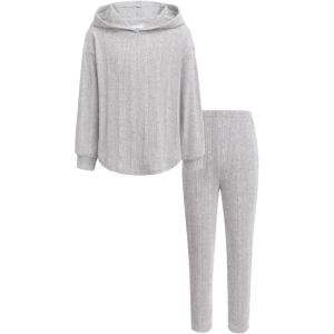 Arshiner Girl’s Sweaters Set 2 Piece Outfits Rib-Knit Sweatsuits Cute Pullover Sweatshirt and Sweatpants Kids Tracksuits(Light Grey)