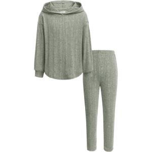 Arshiner Girl’s Sweaters Set 2 Piece Outfits Rib-Knit Sweatsuits Cute Pullover Sweatshirt and Sweatpants Kids Tracksuits(Mint Green)
