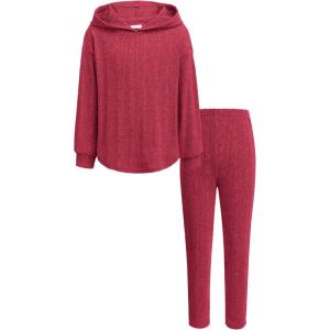 Arshiner Girl’s Sweaters Set 2 Piece Outfits Rib-Knit Sweatsuits Cute Pullover Sweatshirt and Sweatpants Kids Tracksuits(Wine Red)