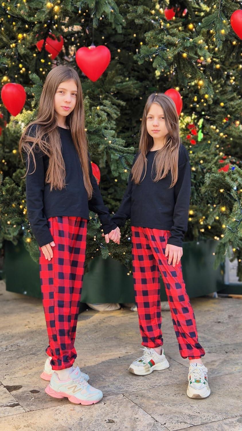 image:imageArshiner Girls 2 Piece Outfits Kids Tie Dye Sweatsuits Set Long Sleeve Shirt and Pants Set Size 514 YBlack Red Plaid