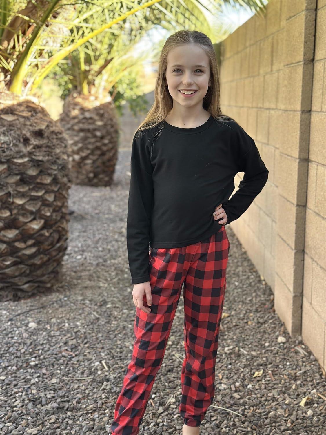 image:imageArshiner Girls 2 Piece Outfits Kids Tie Dye Sweatsuits Set Long Sleeve Shirt and Pants Set Size 514 YBlack Red Plaid