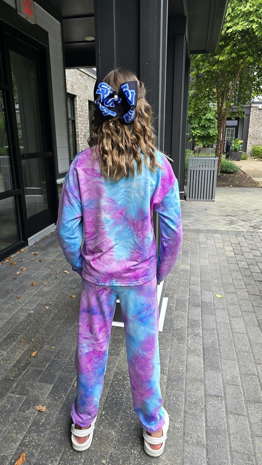 image:imageArshiner Girls 2 Piece Outfits Kids Tie Dye Sweatsuits Set Long Sleeve Shirt and Pants Set Size 514 YBluepurple