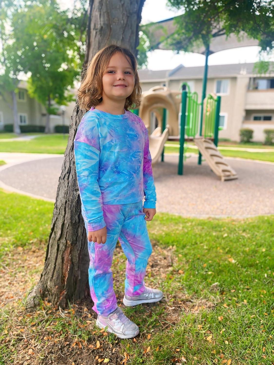 image:imageArshiner Girls 2 Piece Outfits Kids Tie Dye Sweatsuits Set Long Sleeve Shirt and Pants Set Size 514 YBluepurple