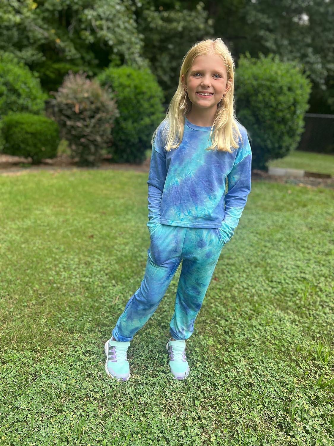 image:imageArshiner Girls 2 Piece Outfits Kids Tie Dye Sweatsuits Set Long Sleeve Shirt and Pants Set Size 514 YBluewhite