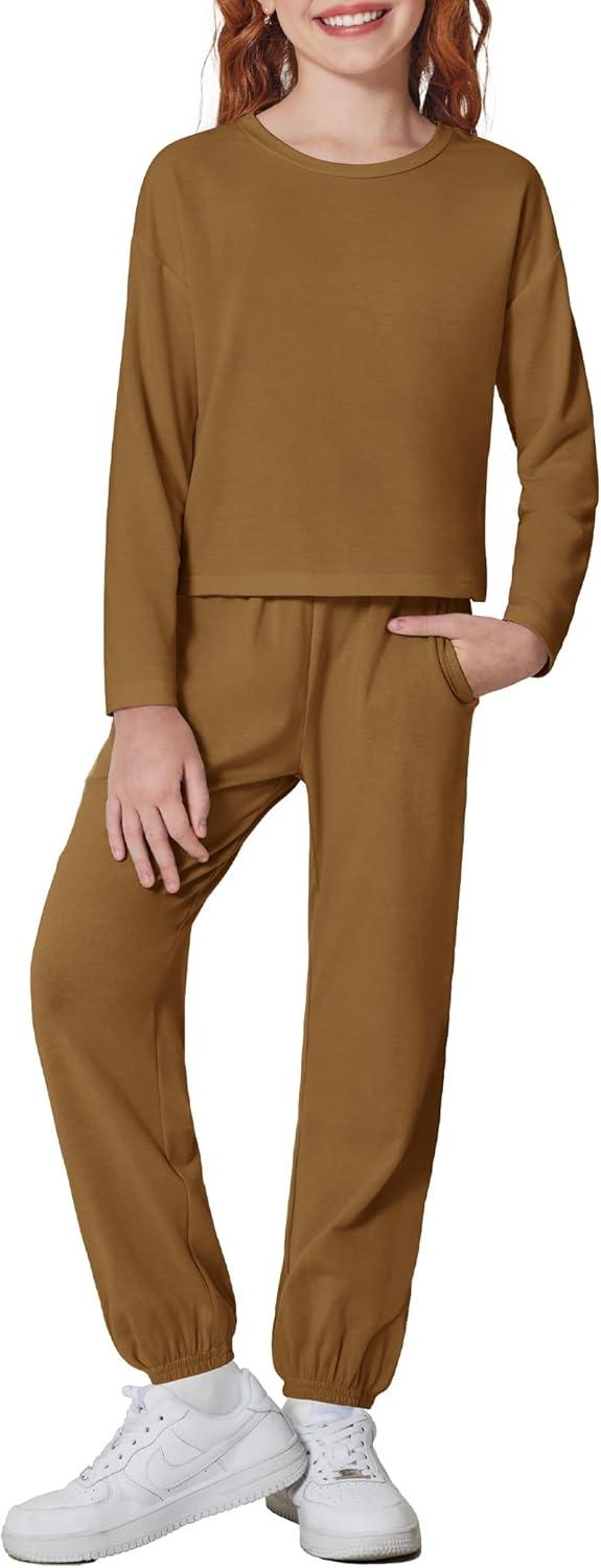 image:imageArshiner Girls 2 Piece Outfits Kids Tie Dye Sweatsuits Set Long Sleeve Shirt and Pants Set Size 514 YBrown