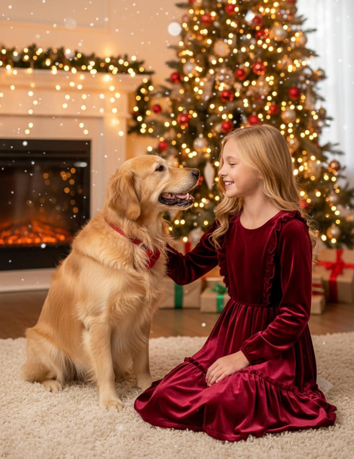 image:imageArshiner Girls Dress Long Sleeve Ruffled Hem Casual Velvet Dress with Pockets 514 YearsDark Red